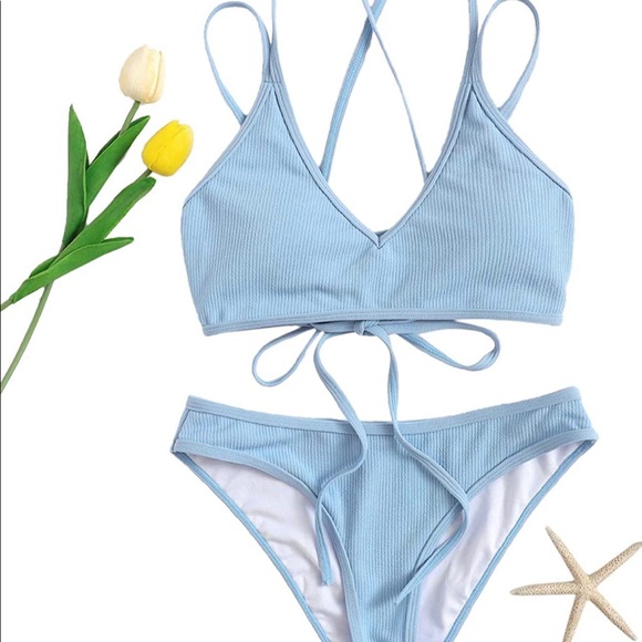 🛑SOLD🛑Women's Criss Cross Back Bikini Ribbed Swimsuit - Picture 4 of 9